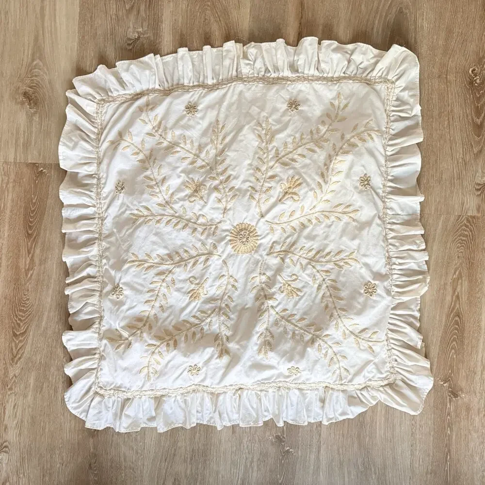 Pottery Barn Euro Sham Floral Embroidered Cream Boho French Country Cottage